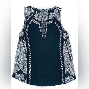 LUCKY BRAND Womens Embroidered Woven Mix Tank Paisley Print Black Extra Small